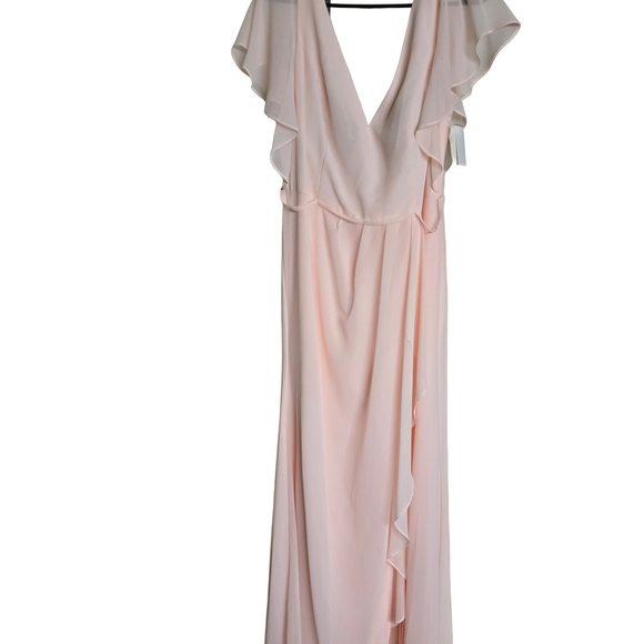 Soft Pink V-Neck Dress with Ruffle Sleeves - Picture 3 of 9